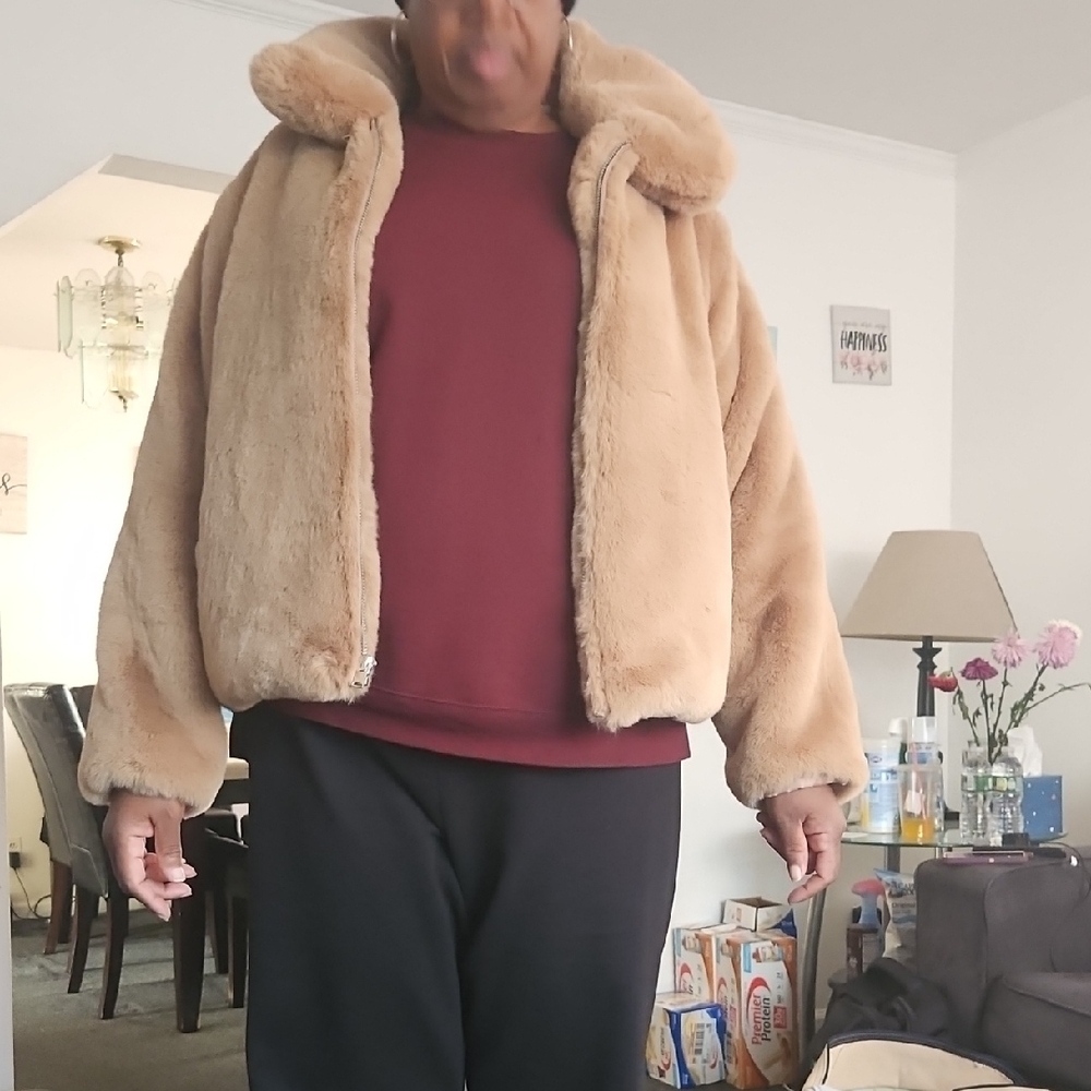 Womens  Tan Faux Fur Jacket